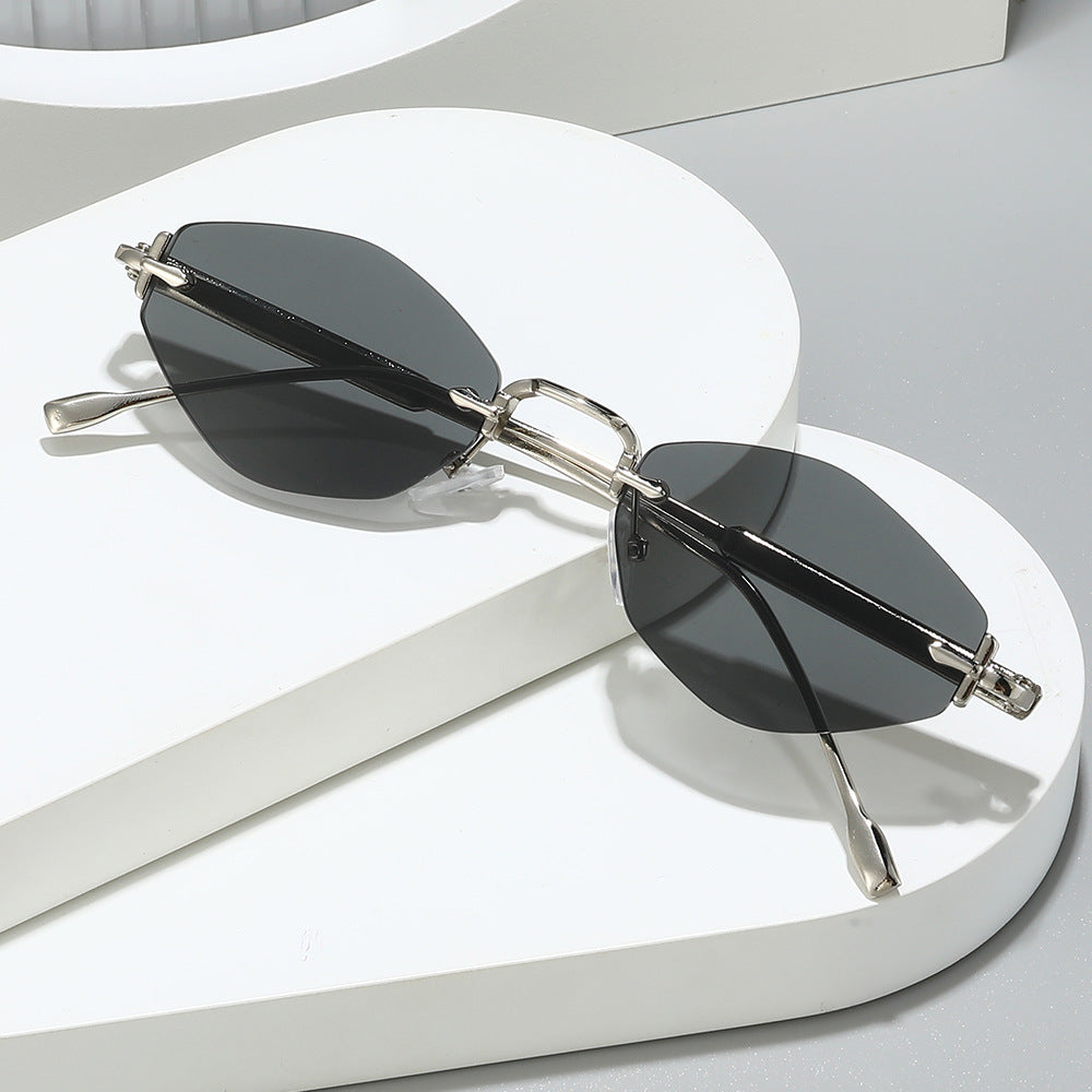 Metallic Frameless Polygon Sunglasses Stylish Unisex Sunglasses