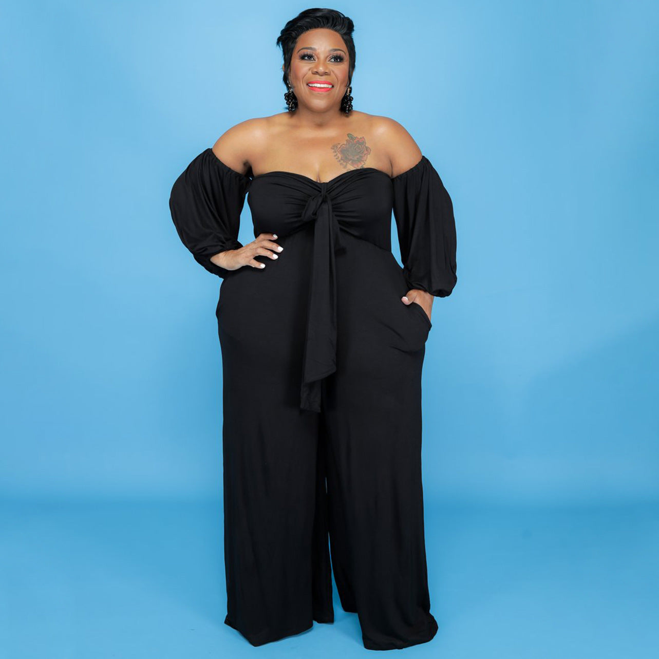 Solid Color Strapless Jumpsuit Loose Fit
