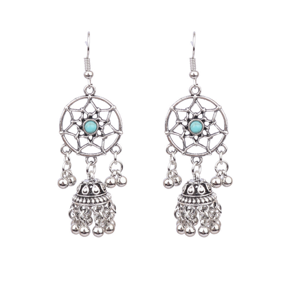 Vintage Tribal Silver Earrings with Beads and Tassels