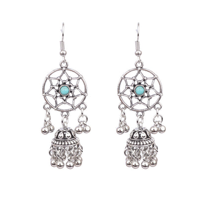 Vintage Tribal Silver Earrings with Beads and Tassels
