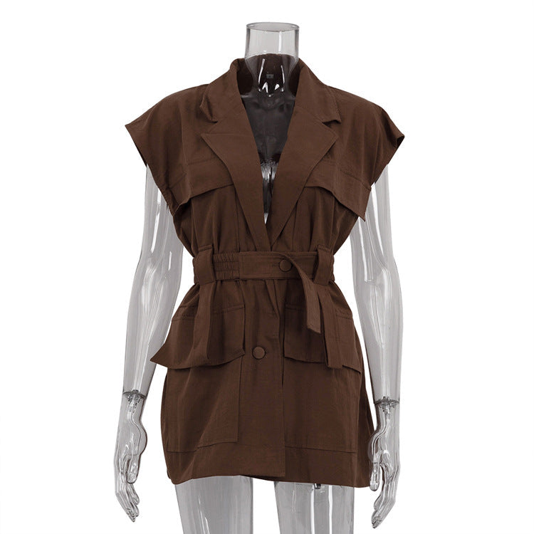 Trendy Sleeveless Utility Shirt With Pockets