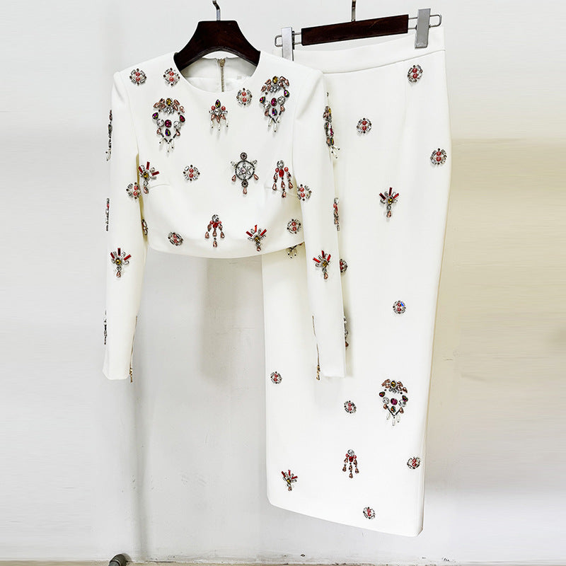 Trendy Beaded Short Sleeve Top And Long Skirt Set