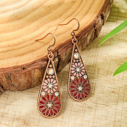 Bohemian Daisy Drop Earrings with Colorful Water Drop Design