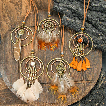 Bohemian Tassel Natural Feather Necklace Ethnic Vintage Jewelry