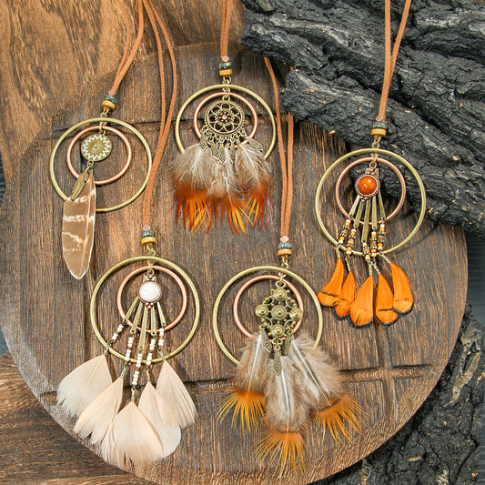 Bohemian Tassel Natural Feather Necklace Ethnic Vintage Jewelry