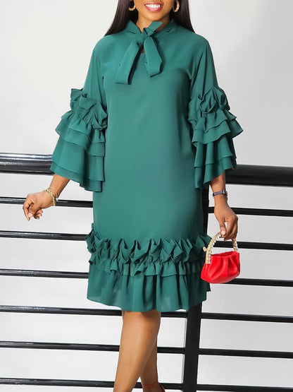 Fashionable Ruffle Sleeve Plus Size Casual Dress