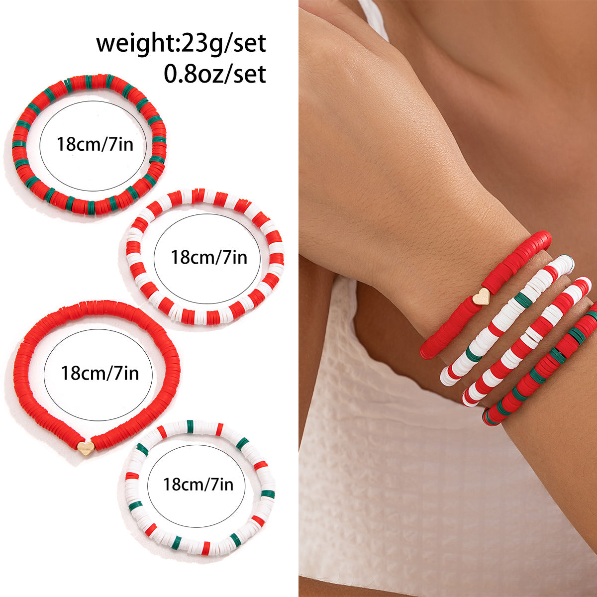 Christmas Themed Polymer Clay Bead Bracelet Set