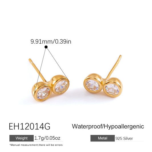 Geometric Diamond Stud Earrings 925 Sterling Silver Lightweight Luxury
