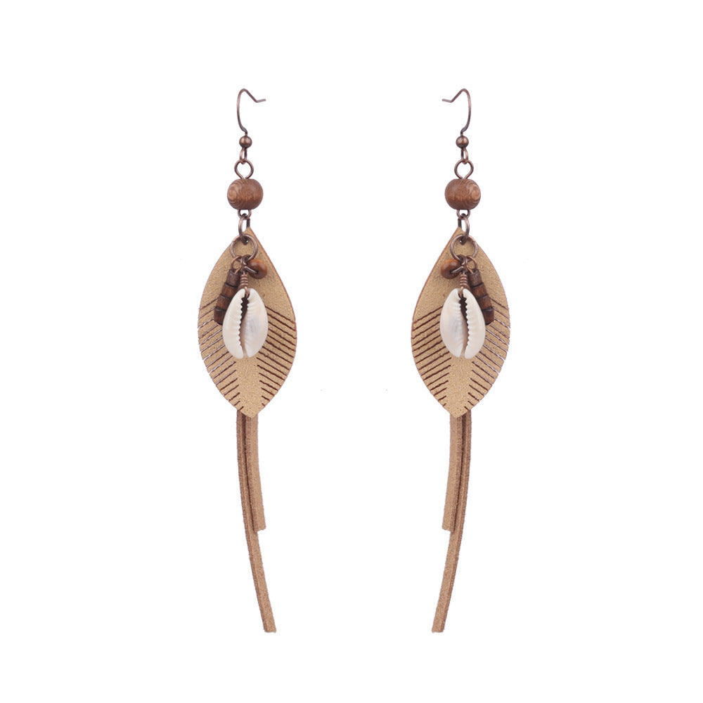 Bohemian Pearl Shell Long Tassel Earrings Geometric Circle Set