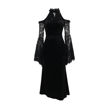 Black Off-Shoulder Long Sleeve Witch Dress for Women