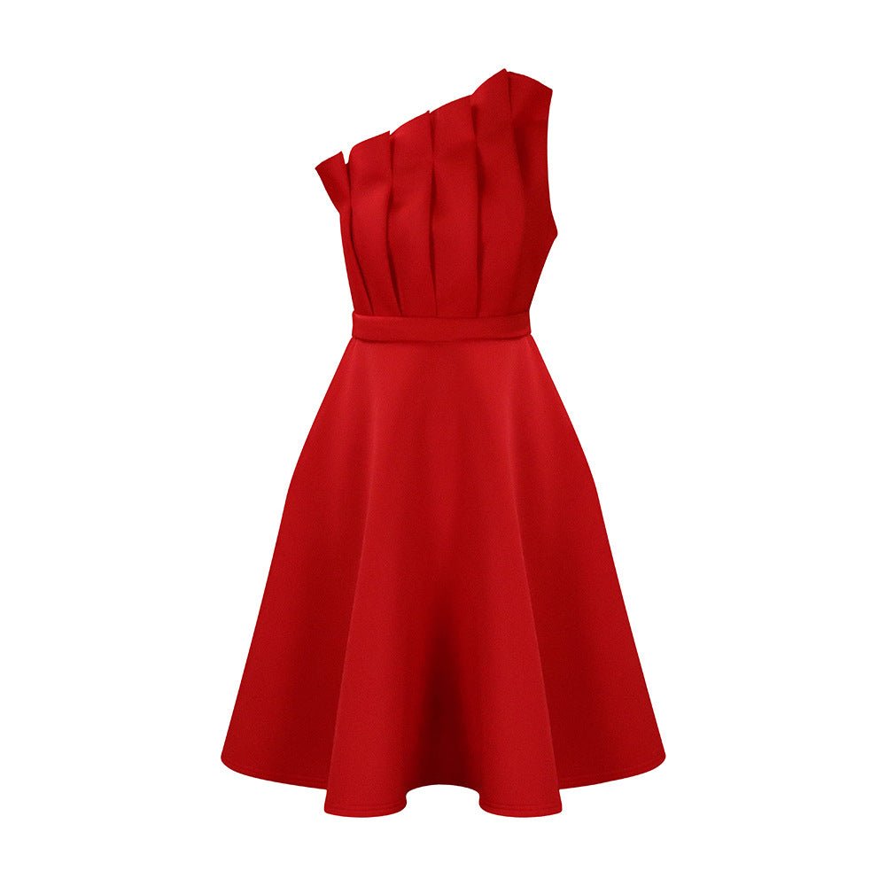 Plus Size Women'S Elegant Solid Color High Waist Pleated Off-Shoulder Party Dress