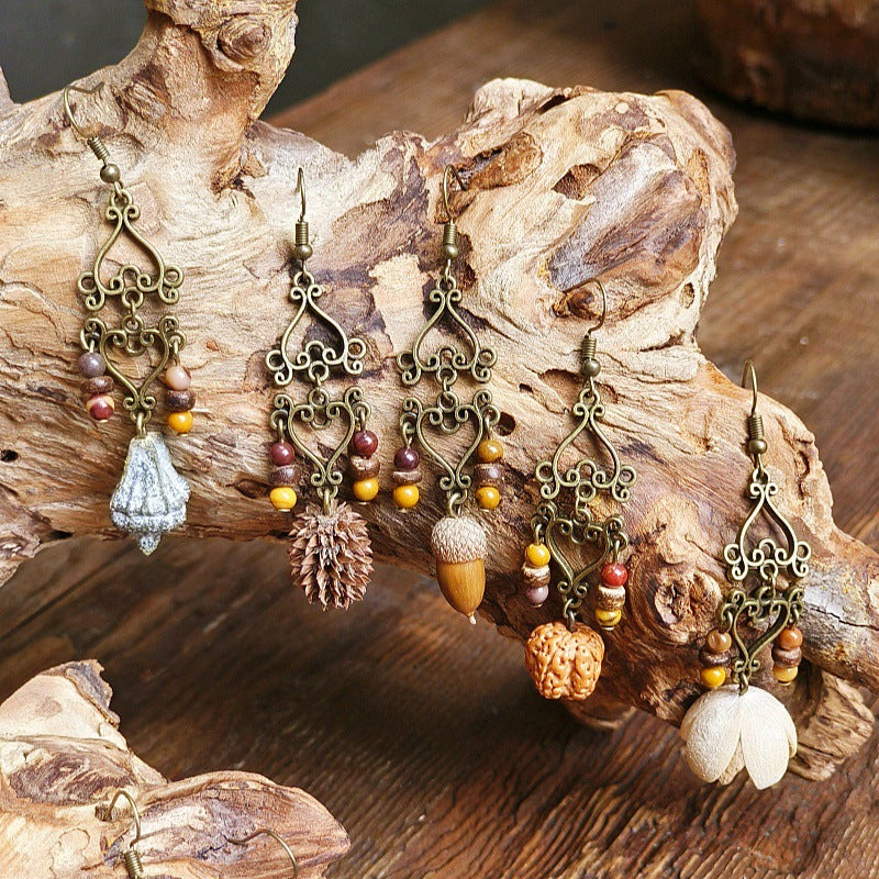 Vintage Style Bohemian-Inspired Dried Fruit Beaded Earrings