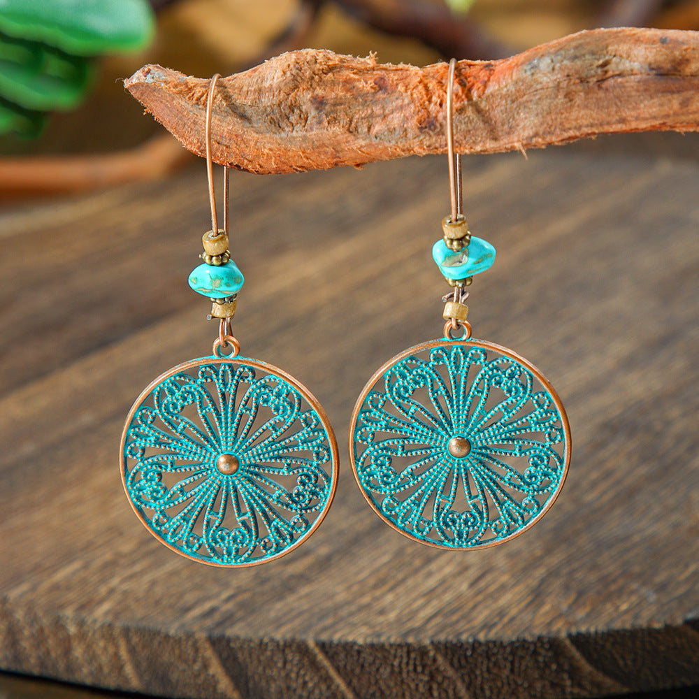 Vintage Geometric Turquoise Drop Earrings Statement Jewelry
