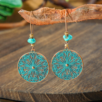 Vintage Geometric Turquoise Drop Earrings Statement Jewelry