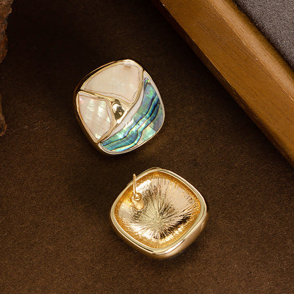 Geometric Abalone Drop Oil Earrings Stylish Ol 925 Silver Pin