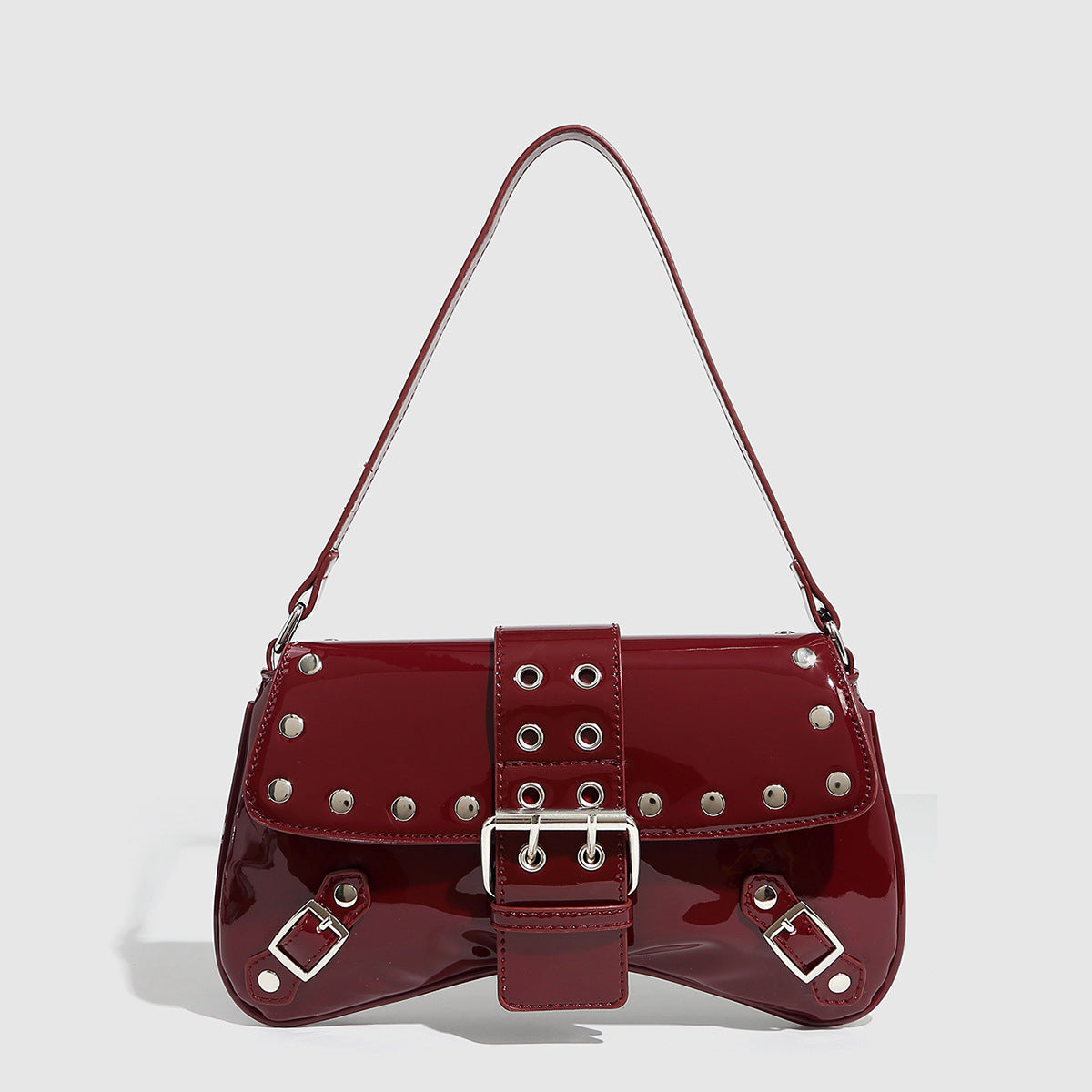 Punk Studded Hollow PU Leather Shoulder Bag