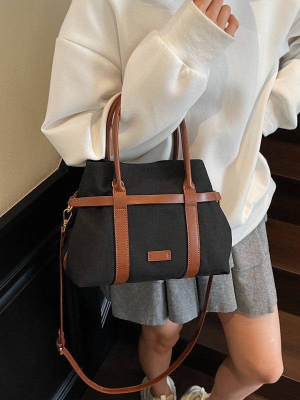 Women's Color Block Canvas Tote Bag Stylish Commuter Bag