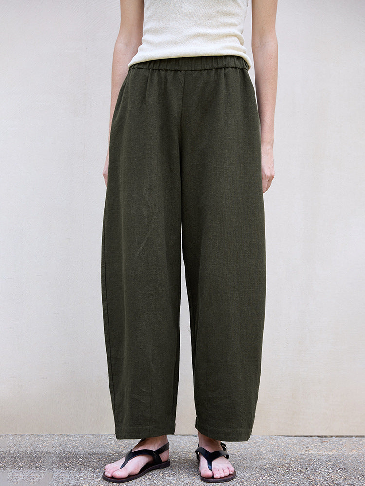High Waist Tencel Linen Carrot Pants for Women - Elegant Relaxed Fit