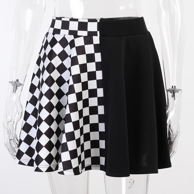 Trendy Black Houndstooth Panel Midi Skirt