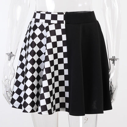 Trendy Black Houndstooth Panel Midi Skirt