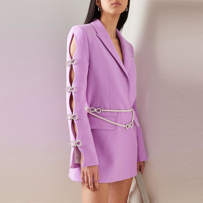 Elegant Hollow Butterfly Knot Pearl Suit Dress