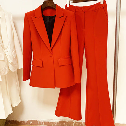 Double Button Blazer & Flare Pants Set