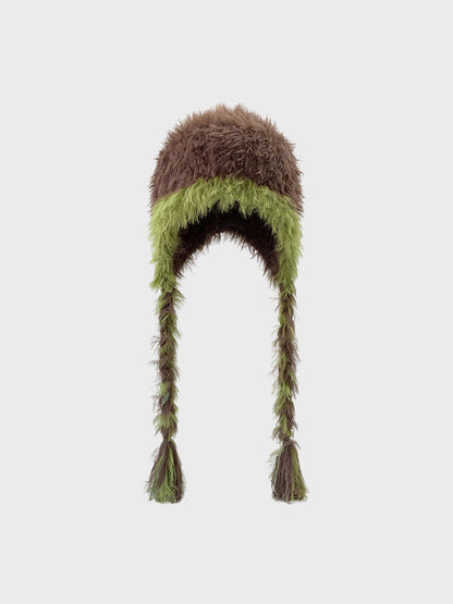 Winter Fuzzy Long Braided Ear Flaps Beanie Hat