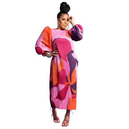 Elegant Lantern Sleeve Ruffled Maxi Dress