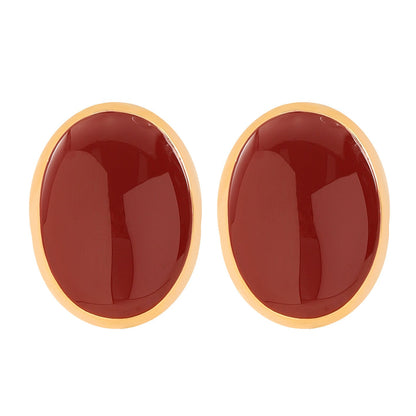 Burgundy Geometric Enamel Earrings With 925 Silver Posts