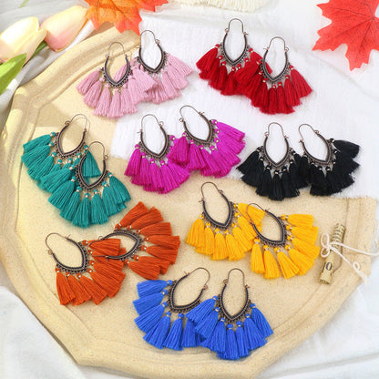 Bohemian Tassel U-Shaped Alloy Vintage Earrings for Women