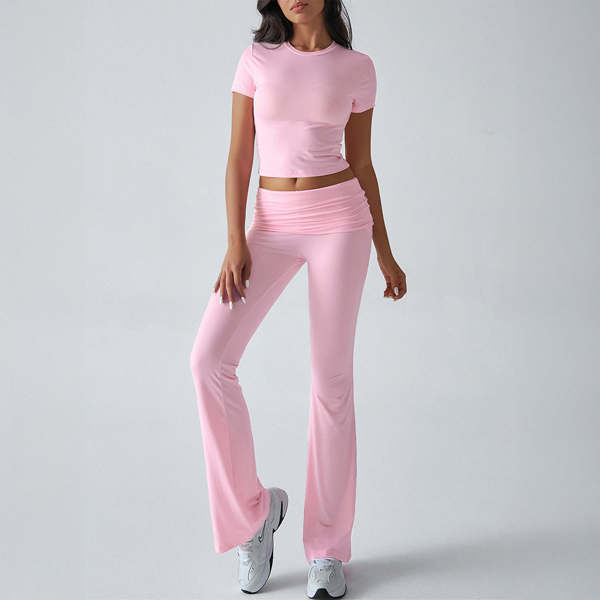 Casual Solid Color Slim Fit T-Shirt and Pants Set