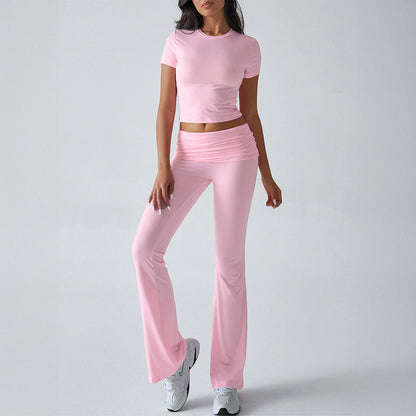 Casual Solid Color Slim Fit T-Shirt and Pants Set