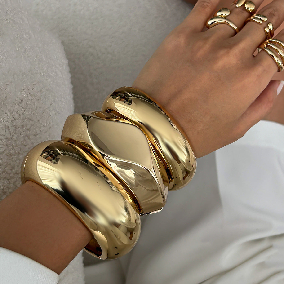Geometric Metal Cuff Bracelet With Spring Closure - Unique Modern Design