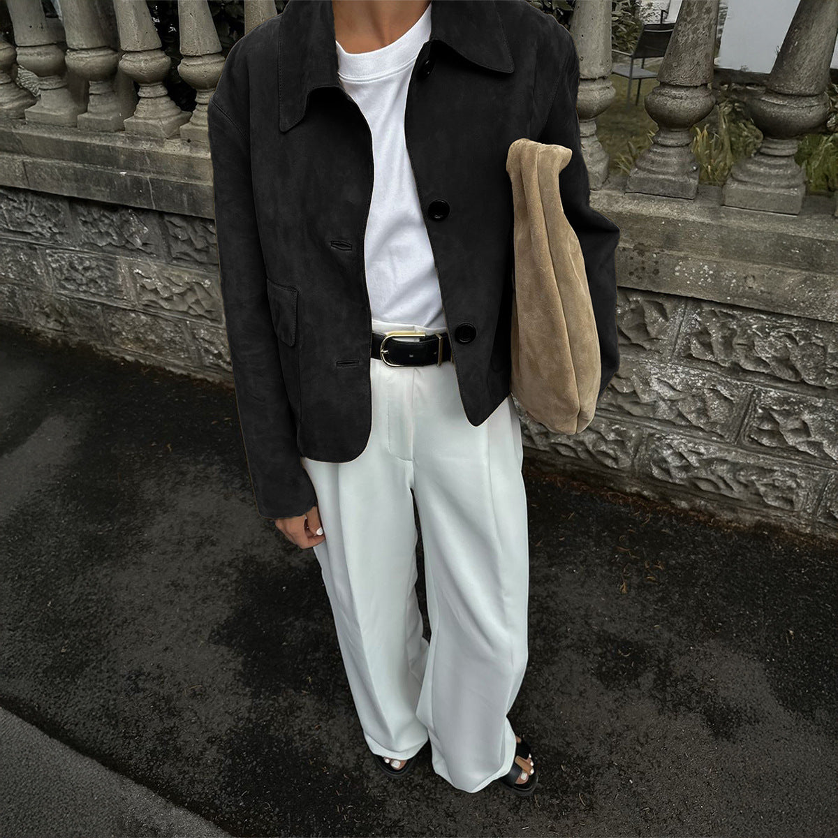 Casual Button-Up Solid Color Jacket for Women