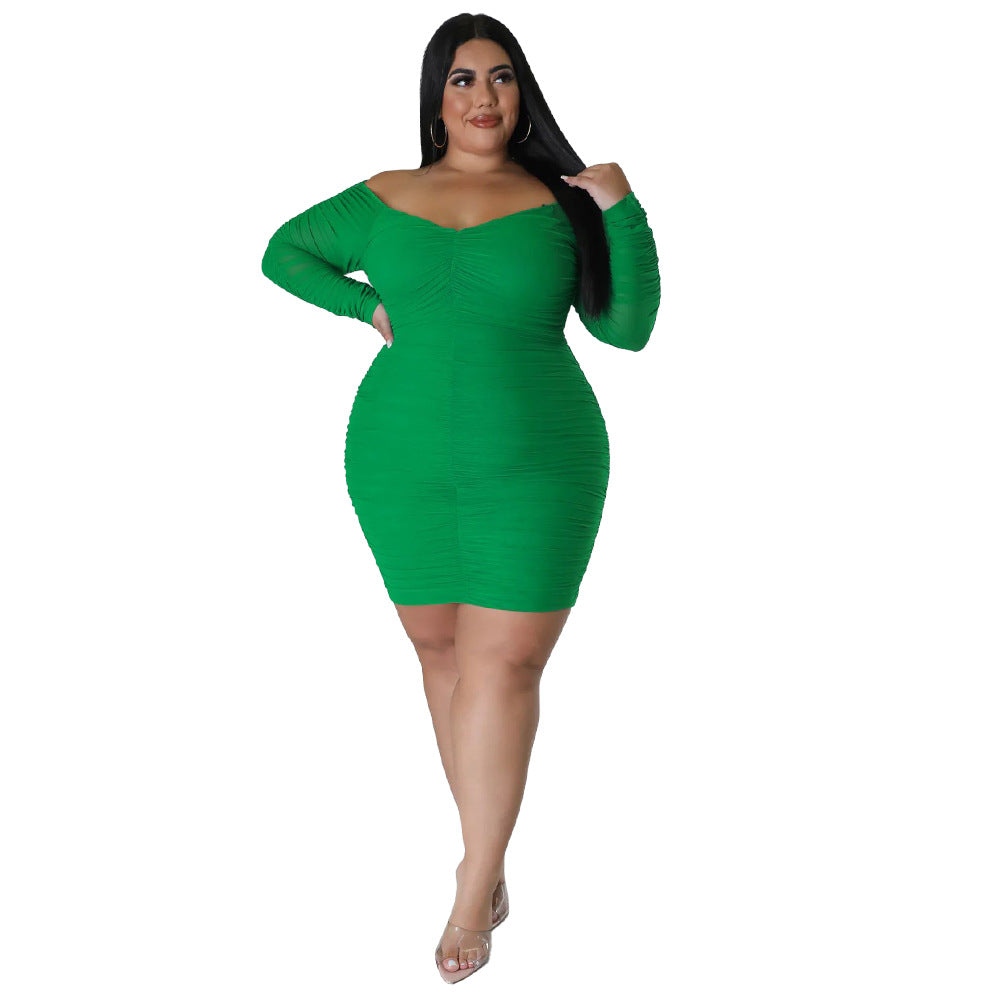 Plus Size Autumn Dress With Mesh Sleeves