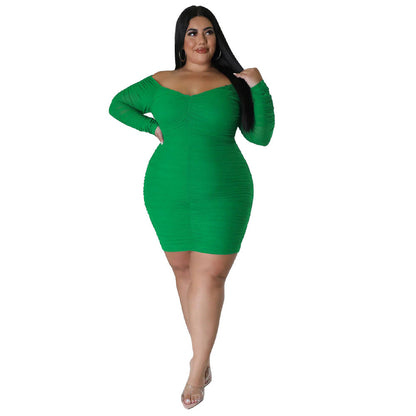 Plus Size Autumn Dress With Mesh Sleeves