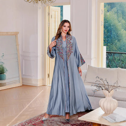 Muslim Embroidered Abaya Dress Two-Piece Evening Wear
