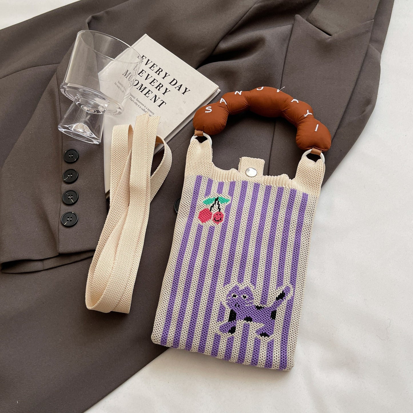 Trendy Knitted Crossbody Phone Bag Cute Cartoon Design