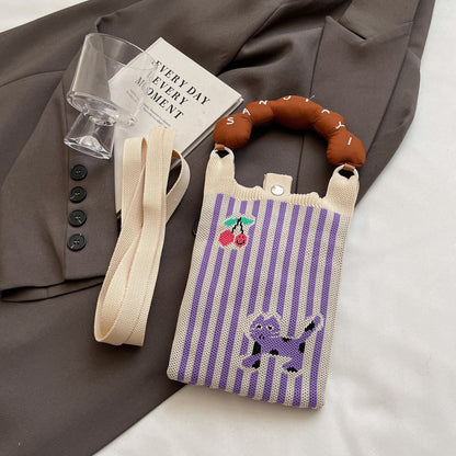 Trendy Knitted Crossbody Phone Bag Cute Cartoon Design