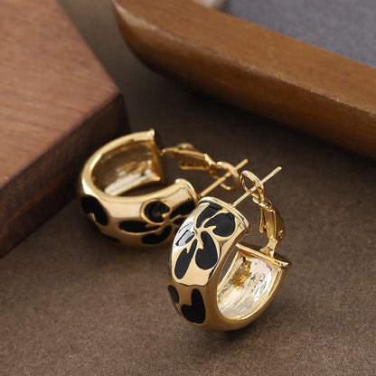 Geometric Leopard Print Earrings With 925 Silver Pins