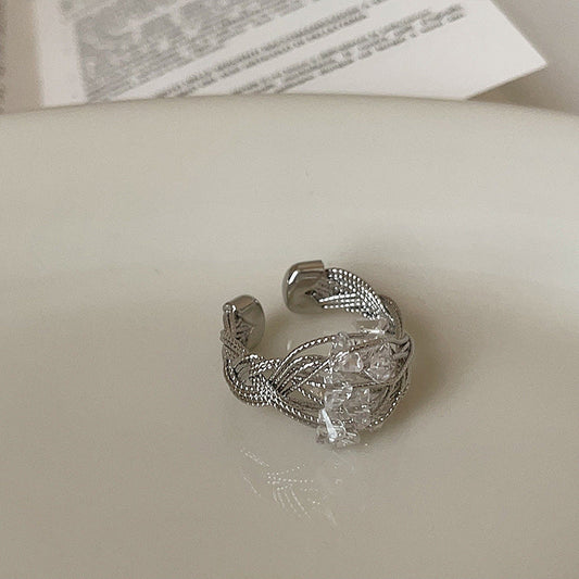 Minimalist Wrapped Wire Crystal Open Ring