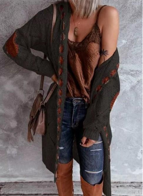 Sweater Cardigan Women'S Long-Sleeved Mid-Length Sweater Coat