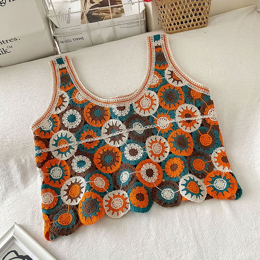 Colorful Vintage Floral Crochet Knit Tank Top
