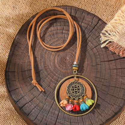 Trendy Ethnic-Inspired Butterfly Flower Necklace With Tassels