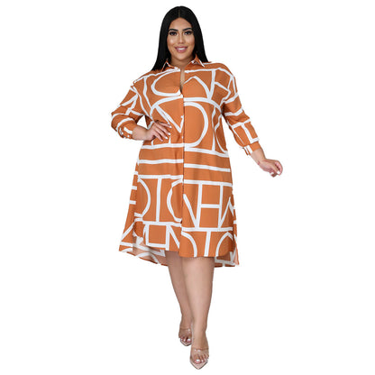 Floral Pleated Waist Shirt Dress Plus Size Casual