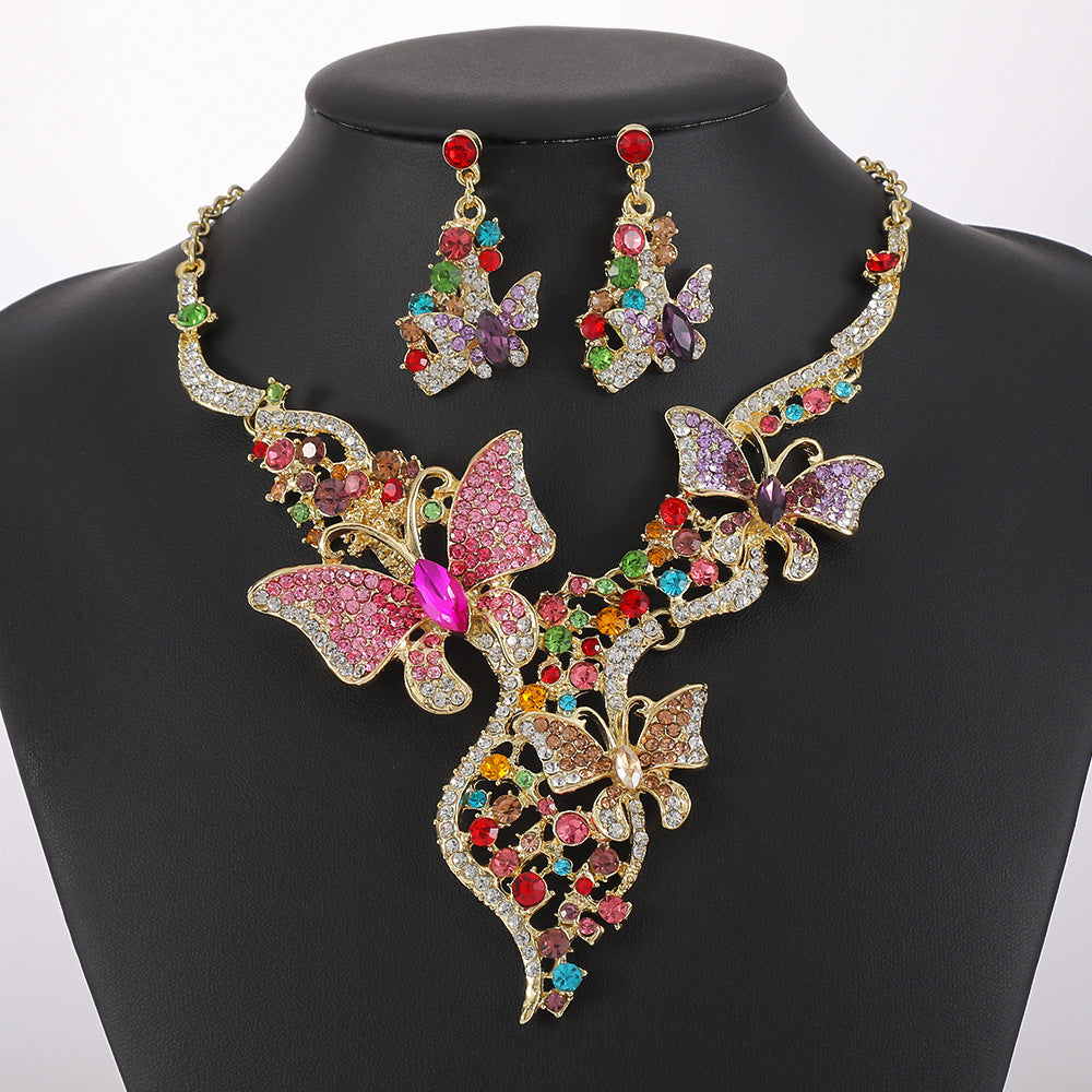 Fashionable Butterfly Necklace Set with Earrings - Alloy Jewelry for Women