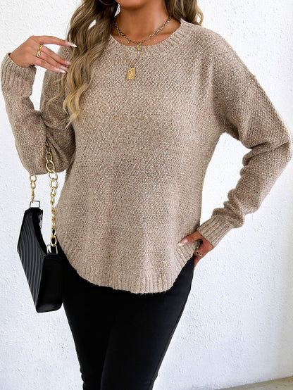Women'S Casual Pullover Sweater Textured Fleece Round Neck