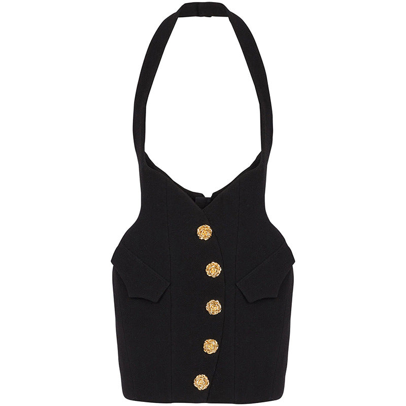 Fashionable Color Block Blazer With Metal Rose Button