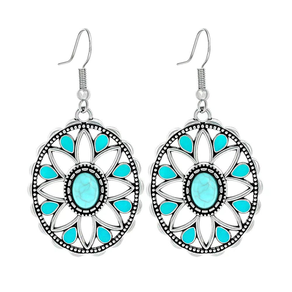 Turquoise Geometric Metal Tassel Earrings for Women