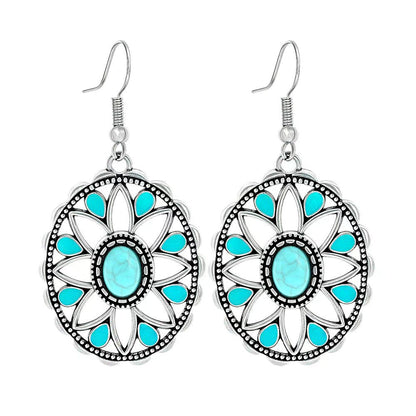 Turquoise Geometric Metal Tassel Earrings for Women